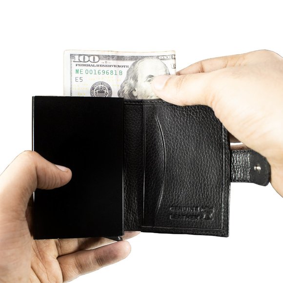 Automatic POP-UP, RFID Blocking Slim LEATHER ID Credit Card Holder - Picture 6 of 12